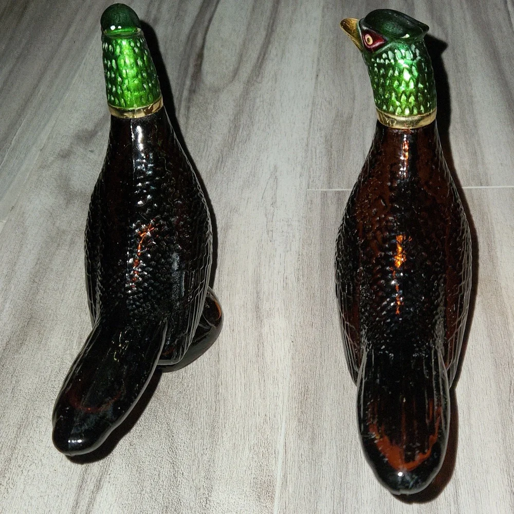 Vintage Glass Bird Figurines - Black and Green Avon Decanter